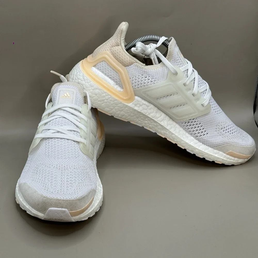Adidas Ultraboost 19.5 DNA Womens 9.5 White Orange Running Shoes Sneakers GZ6469